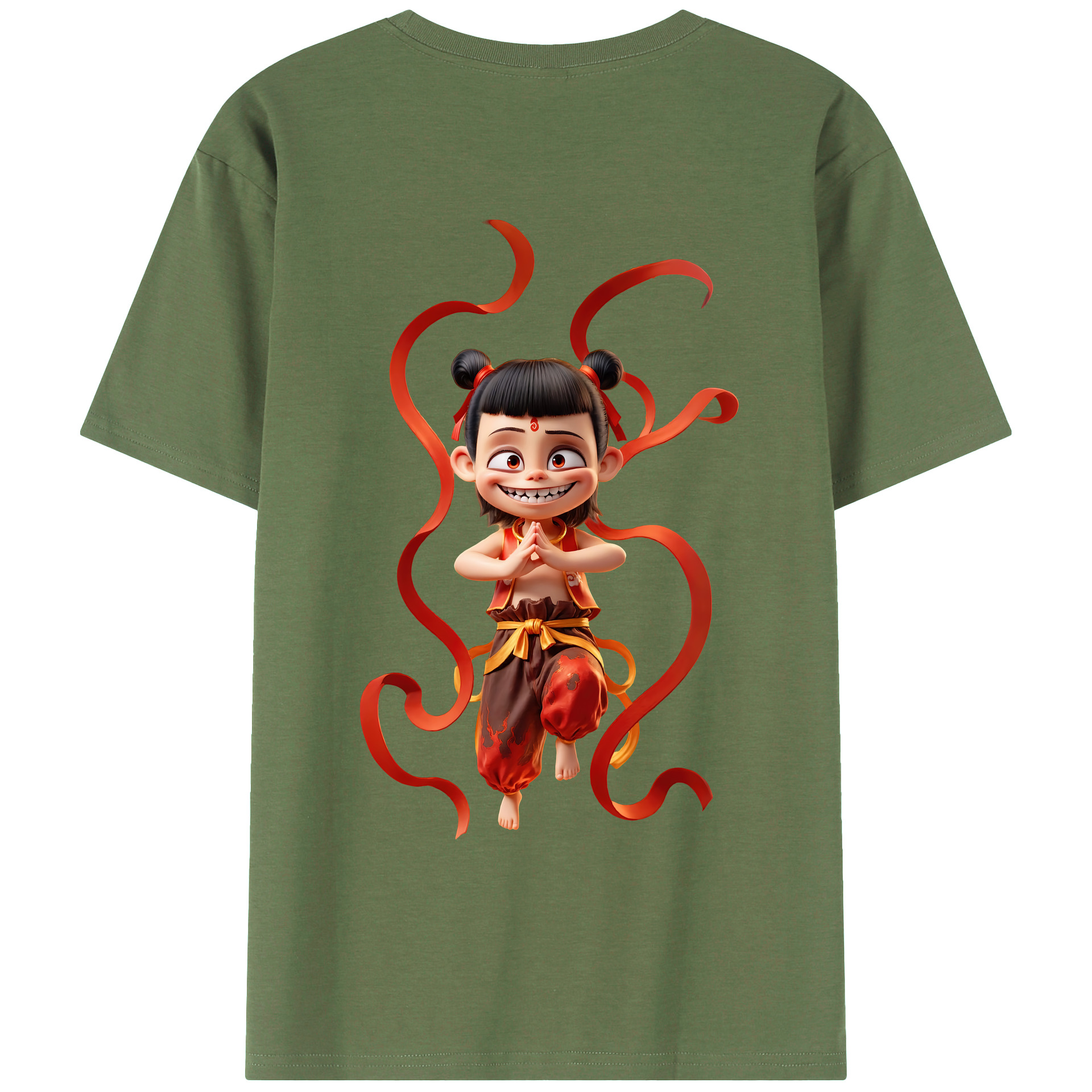 （画像用） Ne Zha 2 ナタ 魔童の大暴れ 綿100％ メンズ半袖Tシャツ（バックプリント） 通気性